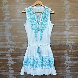 TAJ by Sabrina Crippa Embroidered 100% Cotton Mini Dress Resort Preppy Womens M